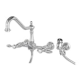 Kingston Brass KS1241TALBS Tudor 8 Inch Center Kitchen Faucet With Brass Sprayer, Polished Chrome, 8