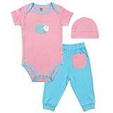 Hudson Baby ハドソンベビー　ロンパース・帽子・パンツ3点セット　 (6-9, ひつじ　ピンク) [並行輸入品]