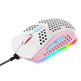 MAMBASNAKE M8ゲーミングマウス ハニカムデザイン 69g超軽量 RGB 有線マウス ６段階DPI調整 USB接続口 プログラム可能 7ボタン エルゴノミック Windows/Mac OS/Linux/スイッチ適用 プラグ＆プレイ(white&blue)