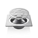 Rovate正方形シャワー床ドレインwith Removable Strainer、Sus 304ステンレススチール4インチタイル挿入シャワーDrain Grate、クロム