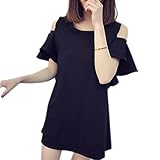 (カノンカノン）KANONKANON レディース 可愛い フリル袖 オフショルダー チュニック オフショル 体型カバー マタニティー (L, ブラック)