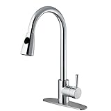 VIGO Weston Single Handle Pull-Down Spray Kitchen Faucet with Deck Plate, Chrome [並行輸入品]