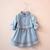 Star Baby子供ワンピース/ 2017春デニム新型女児子供服の児童刺繍両用袖スカート-SMX008 (110cm, Blue)