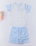 iTimesオーガニックコットン室内着　子供上下セット　ベビー部屋着服　肌着　可愛い花柄　室内着　寝間着　リラックス (90, 青)