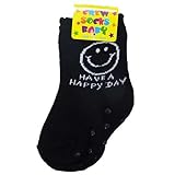 HAVE A HAPPY DAY[新生児足首靴下]ベビークルーソックス/ブラック