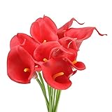 カラーリリー　造花　10本セット　観葉植物 人工植物 花材　飾り 雑貨　室内インテリア　アーティフィシャルフラワー　オレンジ/レッド/ホワイト/イエロー　4色を選び (レッド)