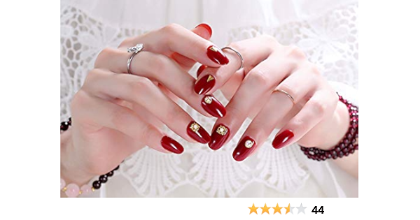 Amazon 新しい品質 中位の長さ ネイルチップ パーティーネイル 和風 夢幻 結婚式 パーティー 二次会などに ネイルアート 手作りネイルチップ 両面接着テープ付き 24枚入 ワインレッド リベット Mallnoo ネイルチップ 通販