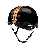 MelonHelmets(メロンヘルメット) 幼児・キッズ用軽量ヘルメット M-Lサイズ 52-58cm [マグネット式バックル、ダイヤル式アジャスター] ストレートオレンジブラック