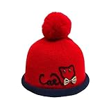 Ainial　ニット帽　子供　女の子　男の子　秋冬　ニットキャップ　キッズハット　女児　可愛い　猫の刺繍　リボン　ポンポン付き　ニットハット　ベビー　赤ちゃん　新生児　柔らかい　暖かい　防寒　ギフト　