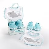 Baby Aspen Bib and Booties Gift Set , Chomp and Stomp Shark