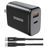 アドテック PD充電器 65W 【USB-C+USB-A】【長い2m Type-Cケーブル付 eMarker 100W】2ポート 急速充電器 タイプc 折りたたみ式プラグ iPad iPhone 17 PC Switch PD3.0/QC3.0/PPS 充電 高速充電 急速充電 ACアダプタ ブラック APD-V065AC-wC20U2-BK