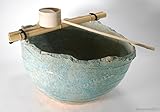 縁釉変形つくばい（竹47cm） 　 （信楽焼・陶器・蹲い・つくばい・手水鉢・手洗い鉢・日本庭園・インテリア・水琴窟・竹・柄杓・H）*　※幸せを呼ぶ幸運の黄色「風の水琴工房オリジナルキーホルダー」付きセ