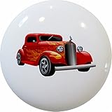 Carolinaハードウェアと装飾1709-twoホットロッド車赤with黄色Flamesセラミックキャビネット引き出しノブ