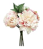 エルアーツ 造花 ダリアミックスブーケ 全長23cm・ダリア花径11cm ピーチ E3736-13