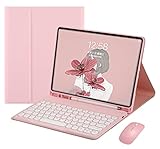 マウス付き Fire HD 10 Plus/HD 10 第11世代 2021年型 キーボードケース 丸型キー 可愛い カラーキーボード カラフル 10.1インチ タブレットFire HD 10 プラス 丸い 分離式 キーボード カバー (ピンク)