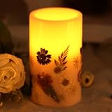DFL 3*5 Inch Red Flower Flameless Led Pillar Candle with Timer,work with 2 C Batteries,embossed Colo