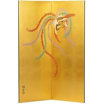 ◇屏風◇御肉筆屏風◇2枚折り◇ Amazon | 【肉筆美術金屏風】野口雅宝作 金彩鳳凰絵二曲屏風