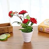 etbotuシミュレート中国ローズwith Flowerpot Potted人工植物ホームガーデンオフィスデコレーション レッド QC-YZZ-Garden-20180806-29