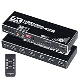 ELEVIEW HDMI マトリックス セレクター 4入力2出力 4K 60Hz対応 音声分離機能付き 光デジタル/3.5mmオーディオ出力 PS5/PS4/Nintendo Switch対応 リモコン付属 (EHD-076Y)