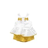 夏ベイビー服セット ノースリーブトップス Pojour ガールズＴシャツ+パンツ リボン付き かわいい2セット 子供ギフト 綿 通気 90cm 黄色