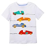 OKIDSO 子供ポロシャツ　男児Tシャツ　ベビー服　普段着　学校用　旅行用　夏秋新作　綿100%　半袖　5カラー　100-140CM オシャレ (120CM, クルマ白)