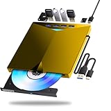外付けDVD CDドライブ USB-A+Type-cインターフェイス対応 ポータブルCD DVDドライブ CD/DVD読み取り/書き込み対応 Windows7-11/Mac OS対応。 (yellow)
