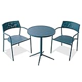 LOWYA （ロウヤ） ガーデンテーブル ガーデンチェア 3点セット スタッキングチェア キャンプチェア アジェスタ機能付 パウダーコーティング アルミ製 グリーン