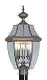 Livex Lighting 2354-07 Monterey 3 Light Outdoor Bronze Finish Solid Brass Post Head with Clear Bevel