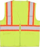 Safety Vest Class 2, Lime, Zipper, XLarge, 100% Polyester Mesh, Waist Pockets S383P, 61817 by ERB