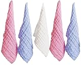 ange select ベビー タオル 柔らかい 6重 ガーゼケット 5枚 セット 30×30cm ふわふわ 綿 100% (ホワイト1・ピンク2・ブルー2)
