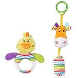 【Ani Mam Kids】 ベビーキッズ 音が鳴る 動物 アニマル人形 ベビー知育 ふりふり フワフワ おもちゃ ２点セット (ヒヨコ＆ウシ)