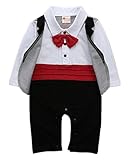 (チェリーレッド)CherryRed 男の子 タキシード フォーマル スーツ風 ロンパース 赤 95