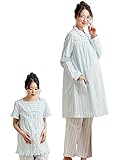 犬印本舗 Fairy フェアリー マタニティ パジャマ 授乳口付き ストライプ 2トップ パンツ ナイティ 3点 セット 妊婦服 産前 産後 長袖 半袖 前開き アジャスター調節可 M ～ L サック