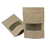 Reclosable自然クラフトStand Up Visible Pouch with Windowグリップシールの熱紐付きのパッケージZipロック食品ストレージバッグLeakproof保護Merch