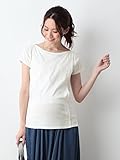 Angeliebe エンジェリーベ マタニティ 授乳口付き Tシャツ 綿混 やわらか フライス 半袖 ボートネック 妊婦服 産前 産後 M ～ L ホワイト 21760 21760202