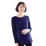 YING　LAN　妊娠さん　産前　産後　妊婦　マタニティ　ソリッドカラー 　授乳　Tシャツ　モーダル　長袖　シャツ　暖かい　ネイビー