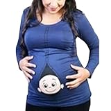 KINDOYO 面白いジッパーキッズは、妊娠の贈り物のために妊娠Tシャツピュアカラーかわいい長袖プラスを印刷しています (ブルー)