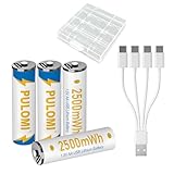 USB リチウムイオン充電式単三電池、高容量 1.5V 2500mWh 充電式単3形充電池、高速充電、1200 サイクル、タイプ C ポートケーブル付き、定出力 (4 パック) rechargeable battery aa