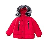 MIOIM ベビー服 コート 男の子 女の子 フェイク ファー アウター 暖かい 可愛い 秋 冬 ダウン ジャケット キッズ 保温 綿服 帽子付き (110CM, レッド)