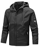 [Sulliwayu] マウンテンパーカー ジャケット メンズ ウィンドブレーカー アウトドア 防寒 防風 撥水 フード付き 軽量 ライトアウター ブルゾン カジュアル おしゃれ 春 秋 冬 秋服 (ブラック, XL)