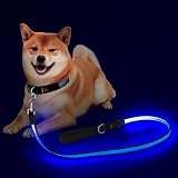 Ezierfy 光るリード 4フィート 反射型LED犬用1.2M充電式犬ロープ高い視認性 安全対策ペット ライト付きリード 夜間の散歩に安全な犬ライト (青)