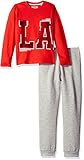 GUESS Little Boys' Long Sleeve Graphic Tee Shirt and Knit Pant Set Dressy Ocean Coral 2 [並行輸入品]