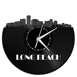 vinylshopus Long Beach skylineビニール壁時計都市景観理想的なホームdecor|一意のギフト記念日|ホーム装飾インテリア