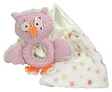Stephan Baby Shabby Owl Shaggy Sherpa Rattle and Multi-Dot Fleece Blankie Gift Set, Pink/White by St