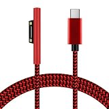 Sisyphy Surface to USB-C PD 急速充電ケーブル【1.8m 赤黒ナイロン、CE認証済】、15V/3A 45W PD Type-C 充電器必要、マイクロソフト Surface Pro 7/6/5/4/3/X Surface Go3/2/1 Surface Laptop 4/3/2/1 Book タブレット対応