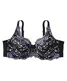 [ニッセン] フルカップ ブラジャー 脇高 チューリップ柄 日本製レース (トリンプ) レディース 黒×パープル J75