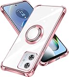 nahailun Motorola Moto G64 5G/Moto G64Y 5G ケース クリア リング付き モトローラg64 5G/g64Y 5G/g54 5G カバー レンズ保護スマホ 落下防止 黄変防止 滑り止め、すり傷防止 360°回転 スタンド機能 車載ホルダー対応 めっき加工技術 (ゴールド)