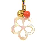 桜 花びら彫り 夜光貝 根付 土佐沖血赤珊瑚珠付き カラフル紐