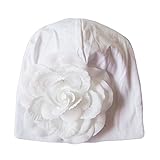 「homecoi」 ベビー帽子　ハット　サンバイザー　レッテル　水玉柄　子供用　男の子　女の子　新生児　キッズ　赤ん坊　赤ちゃん用　アウトドア　おしゃれ　可愛い　花付き (純白)