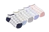 clearly ベビ－ キッズ 靴下 薄い シンプル スニ－カ－ ソックス 5足 セット 3歳～8歳くらいまで (3-5, 格子)
